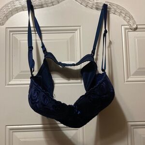 Vintage Navy Blue Embroidered Lace Push-Up Bra - Women Intimates 38C